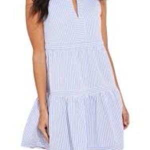 Vineyard Vines Harbor Seersucker Blue and White Striped Sleeveless Mini Dress